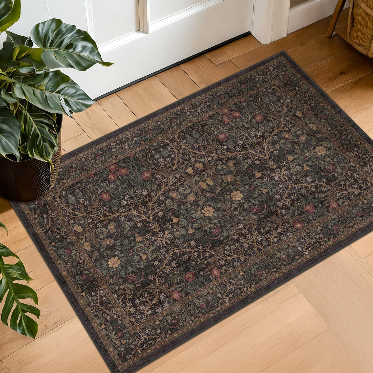 Washable Plum Purple Runner Rug 2x6 - Boho Rug Runner for Bathroom, Kitchen, Indoor Entryway, Low Pile Violet Carpet for Bedroom Bedside, Laundry Room, Hallway Mats for Floor, Stain Resistant