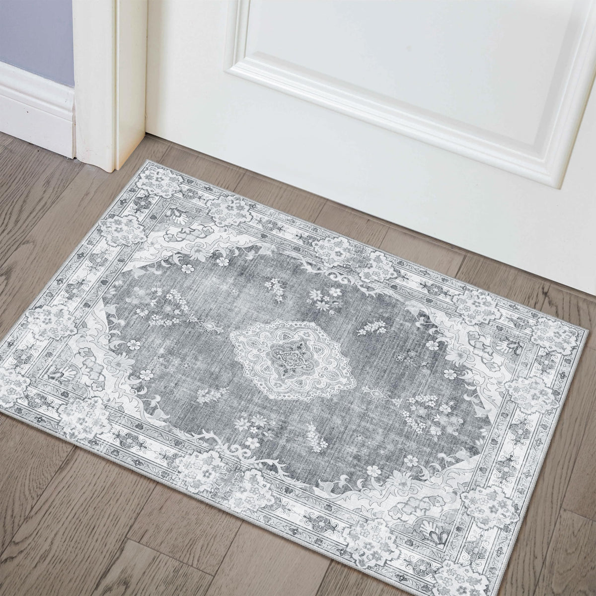 MUJOO Pink Rug 3x5 Washable,Boho Area Rugs Small Non Slip Low-Pile Floral