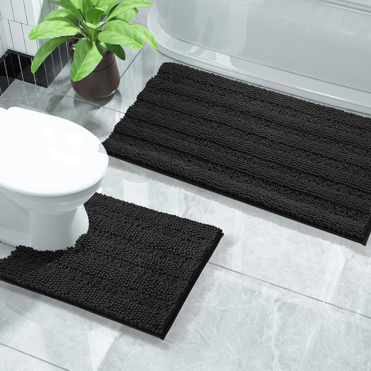 Yimobra Bathroom Rug Set 2 Piece, Absorbent Bath Mat Set, 32x20+24x17, Gray