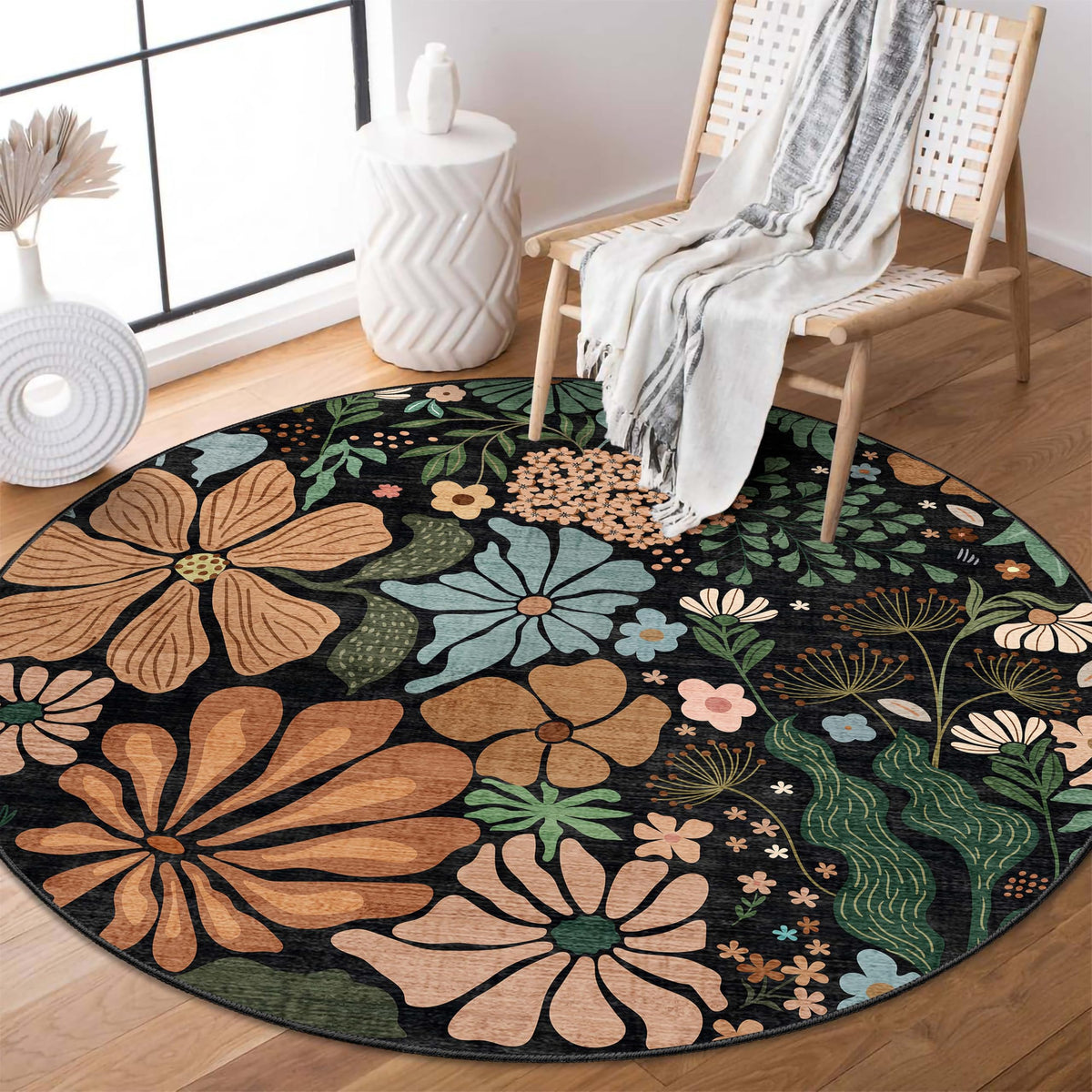 MUJOO Pink Washable 2x6 Runner Rugs Floral Area Rugs Non Slip Low-Pile