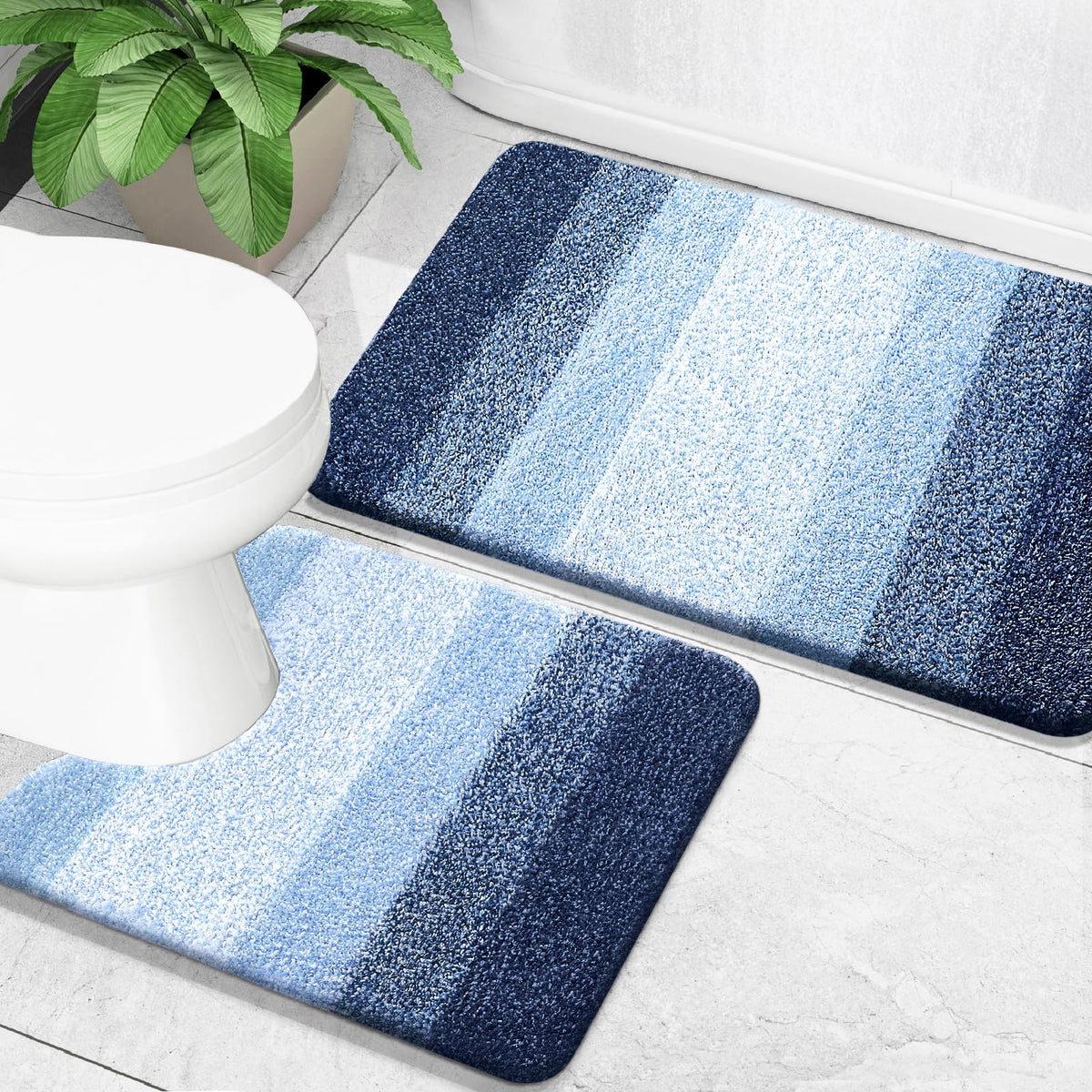 OLANLY Micorfiber Bathroom Rug Set 2 Piece, Soft Absorbent Bath Mats, Grey