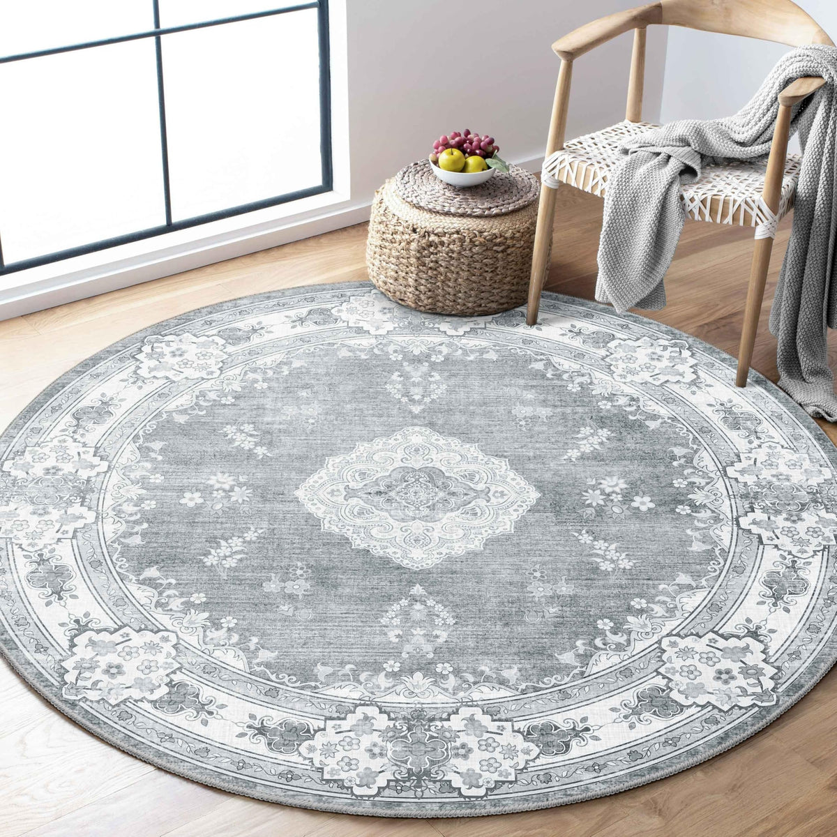 MUJOO Pink Rug 3x5 Washable,Boho Area Rugs Small Non Slip Low-Pile Floral