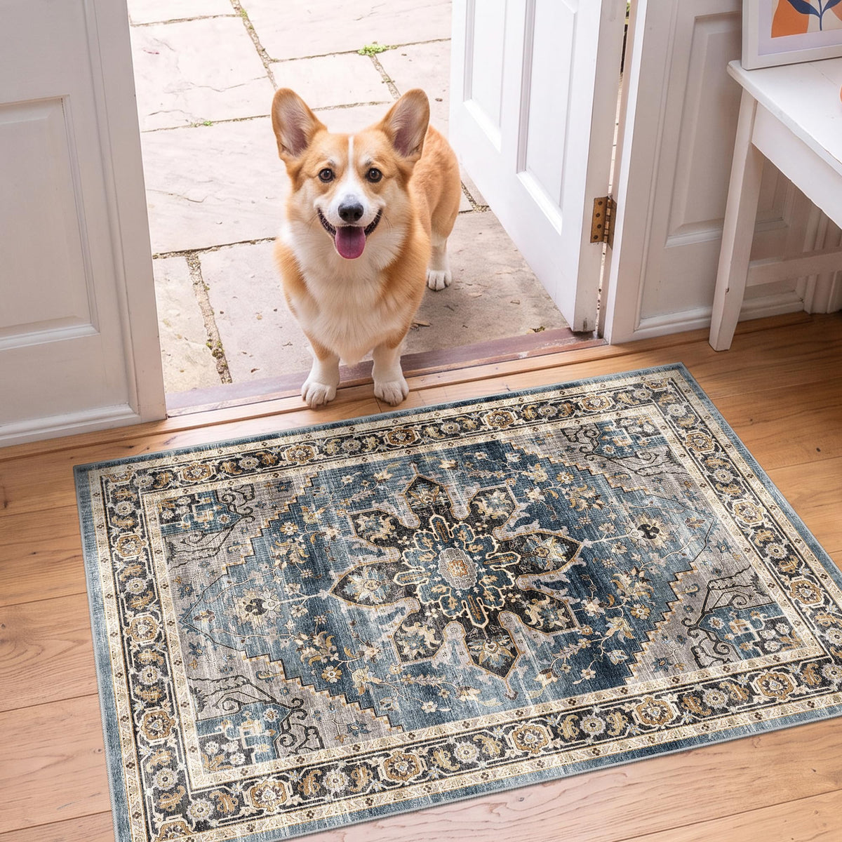 2x3 Washable Entryway Area Rug - Non-Slip Boho Throw Rugs Beige Gray