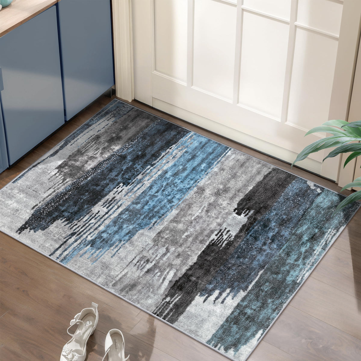 Ciicool Washable Area Rug 2x3 Entryway Rug, Modern Abstract Entry Mat Navy