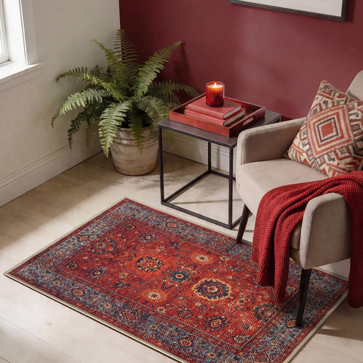Keen Home Design Vintage Washable Entryway Rug, Non-Slip Low Pile, 2x3