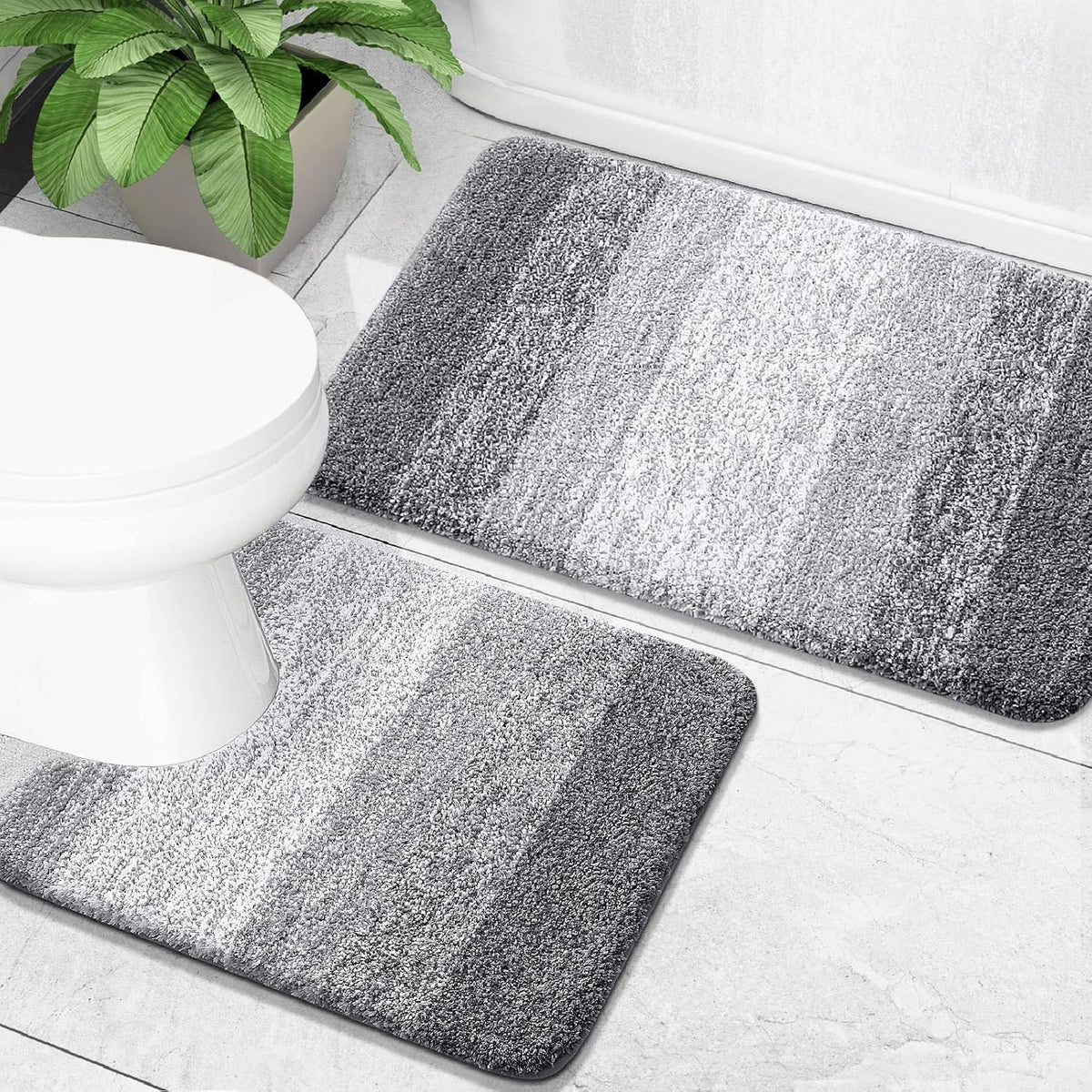 OLANLY Micorfiber Bathroom Rug Set 2 Piece, Soft Absorbent Bath Mats, Grey