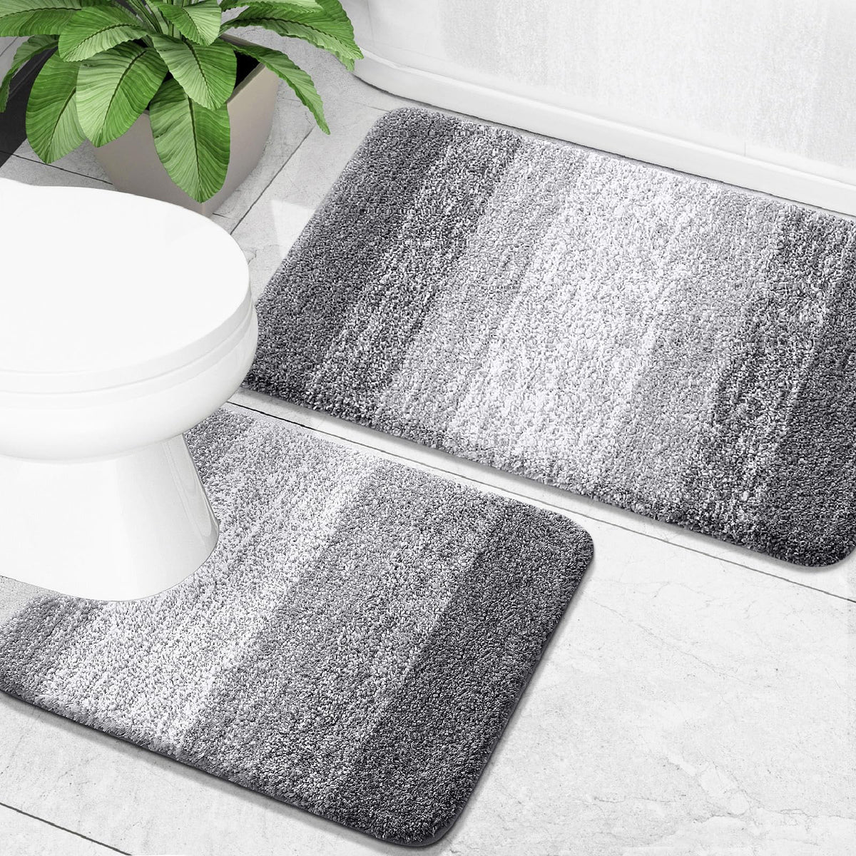 OLANLY Micorfiber Bathroom Rug Set 2 Piece, Soft Absorbent Bath Mats, Grey