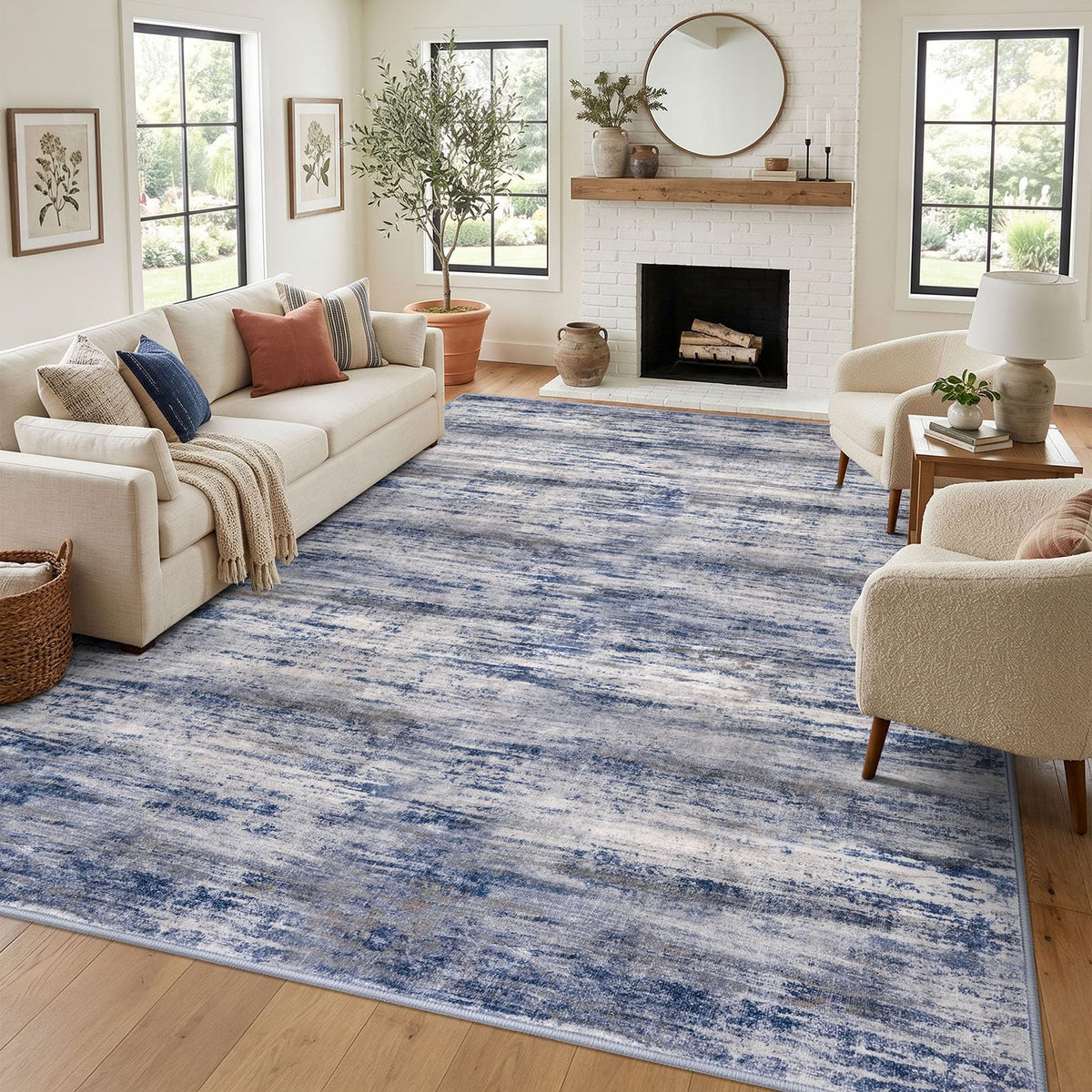 KOZYFLY Abstract Entryway Rug 2x3 Washable Door Mat Indoor Blue Beige