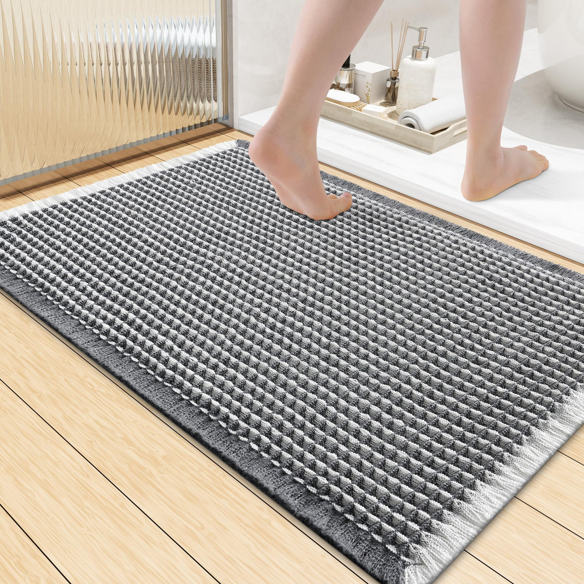 Smiry Waffle Bath Mat 30X20, Extra Soft Absorbent Bathroom Rugs, Brown