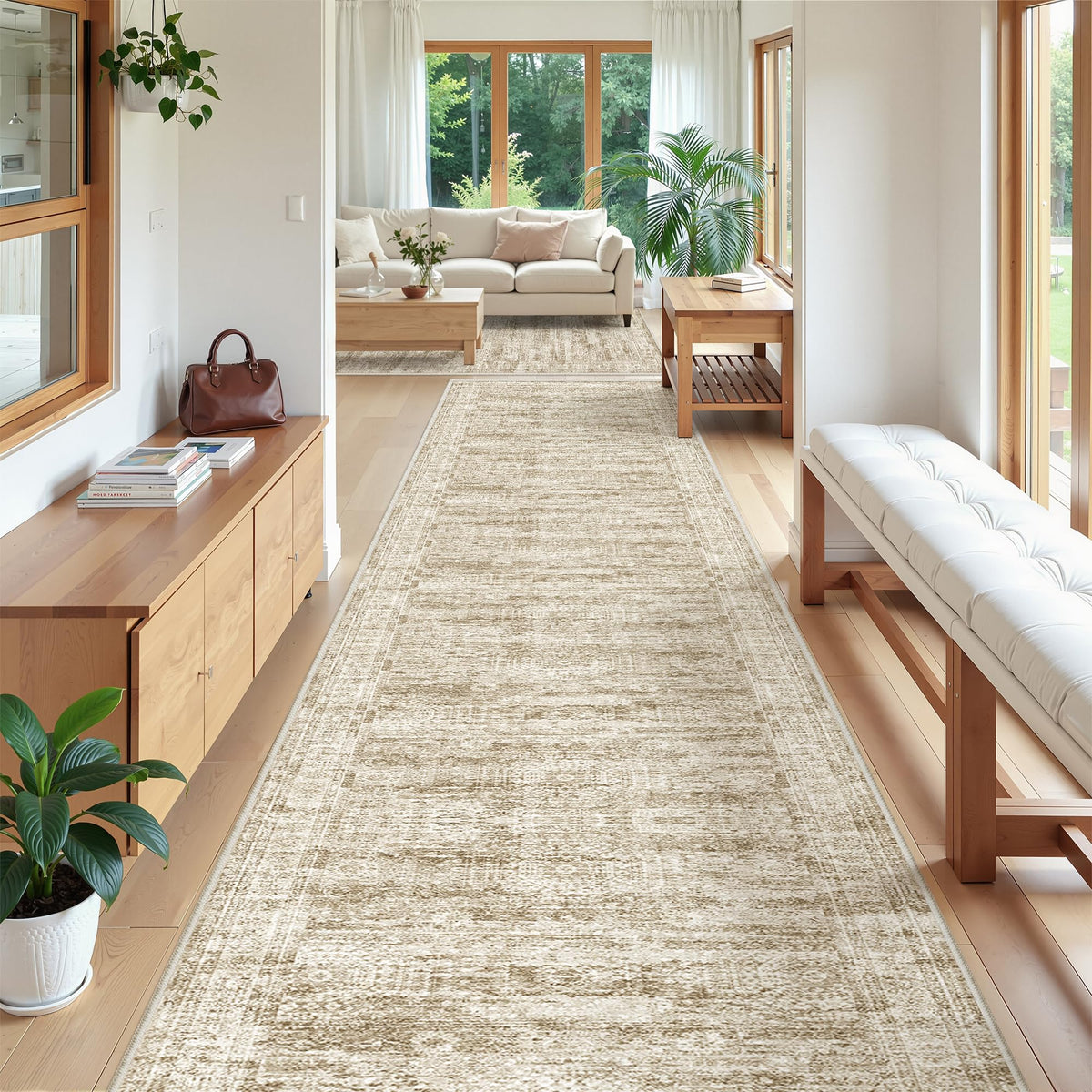 2x8 Runner Rug Non Slip,Washable Hallway Runner Rug,Beige