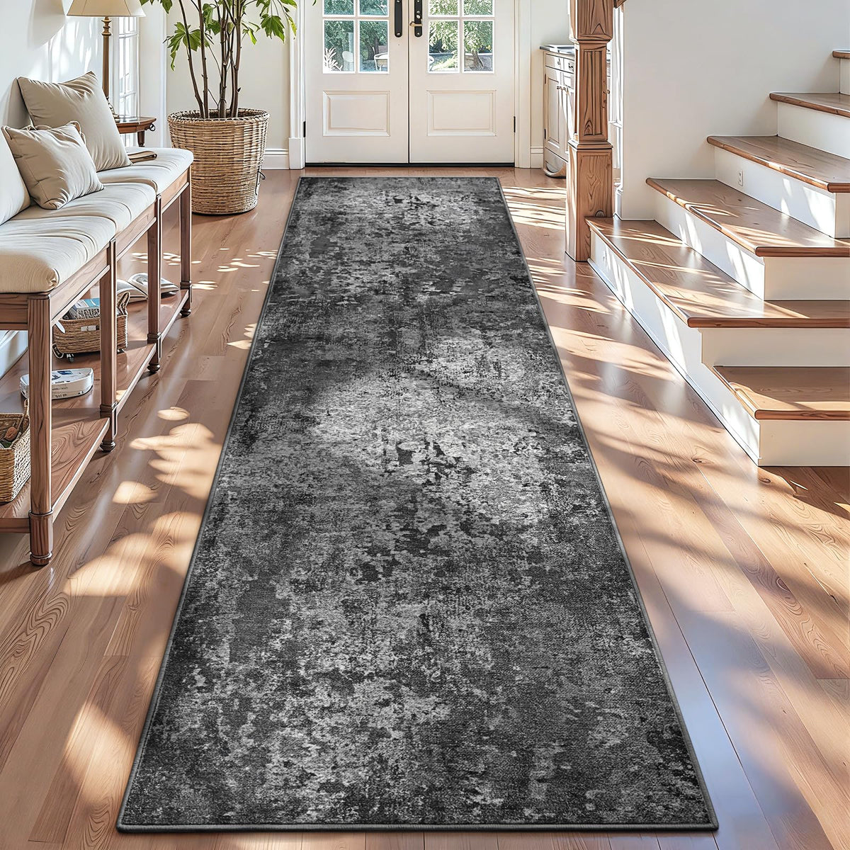 Ompaa 2x6 Rug Runners for Hallways Kitchen Runner Rug Non Slip Washable Grey Long Runner Rugs with Rubber Backing Soft Abstract Carpet Runner for Hallways, Kitchen, Bedroom, Bathroom, Entryway