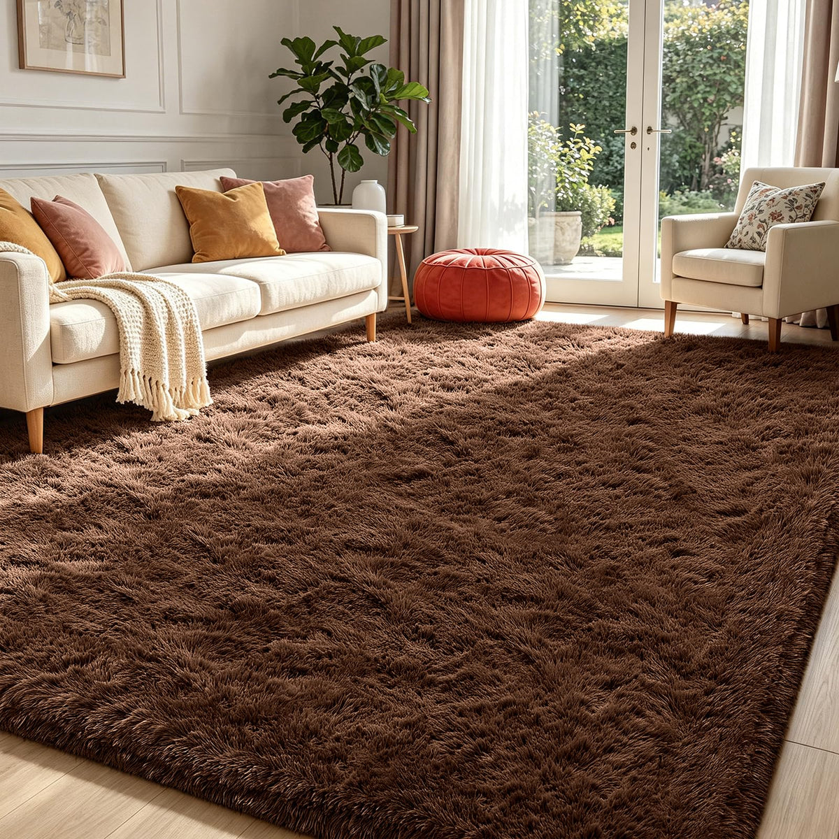 Beige 2x4 Area Rugs for Bedroom, Fluffy Shag Rug Small Rug Bedside Carpet