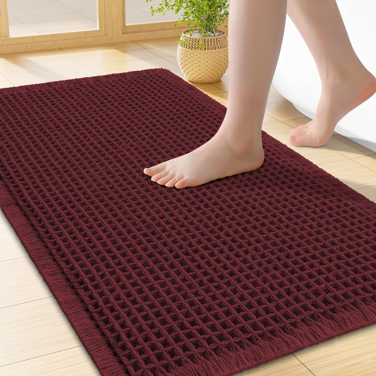 Smiry Waffle Bath Mat 30X20, Extra Soft Absorbent Bathroom Rugs, Brown
