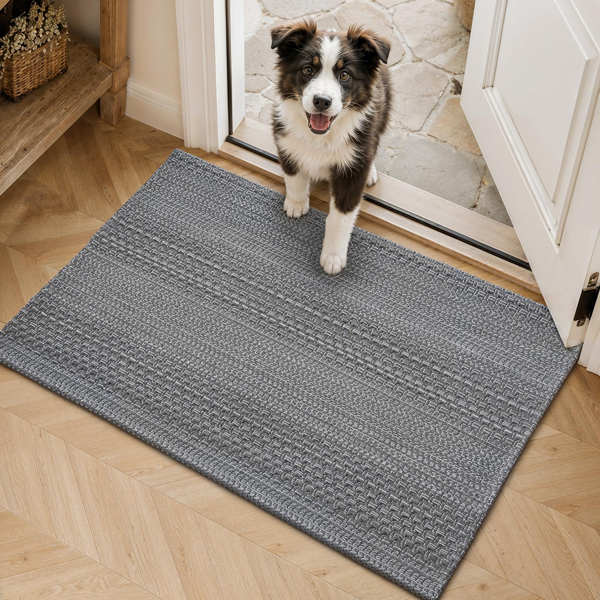 MatEssenz 2x3 Textured Washable Entry Rug, Natural Woven Low-Profile Door Mat with Non-Slip TPR Backing, Brown, for Entryway, Kitchen, Laundry Room