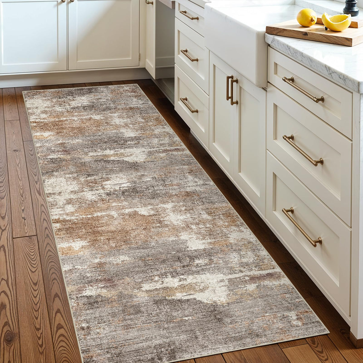 2x5 Runner Rug Washable Moroccan: Non Slip Kitchen Long Floor Mat Beige