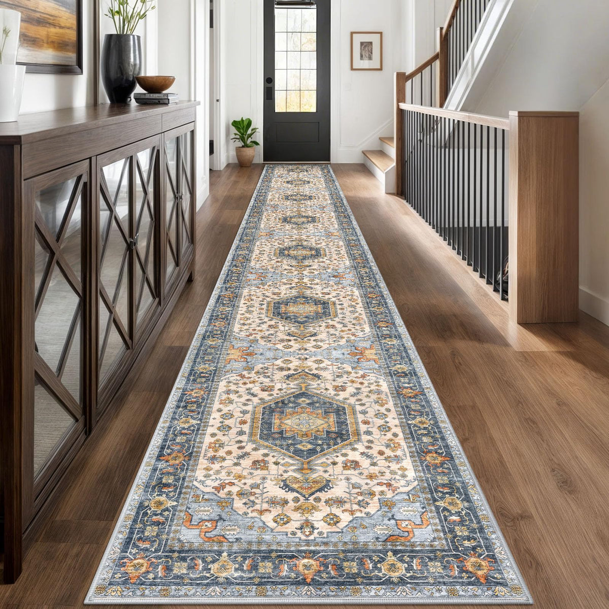KUTA Entryway Rugs Indoor Washable Small Area Rug 2x3 Blue Entrance Carpet