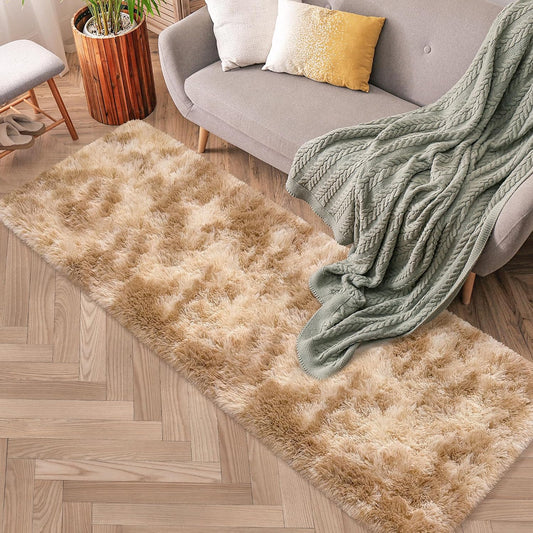Soft Fluffy Beige Runner Rug for Bedroom, Bedside Long Rug Runner