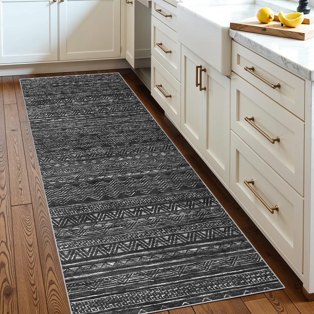 2x5 Runner Rug Washable Moroccan: Non Slip Kitchen Long Floor Mat Beige