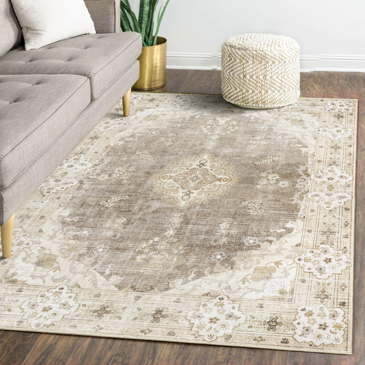MUJOO Pink Rug 3x5 Washable,Boho Area Rugs Small Non Slip Low-Pile Floral