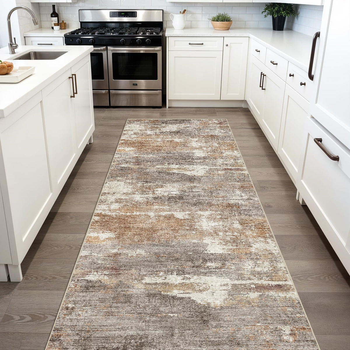 2x5 Runner Rug Washable Moroccan: Non Slip Kitchen Long Floor Mat Beige