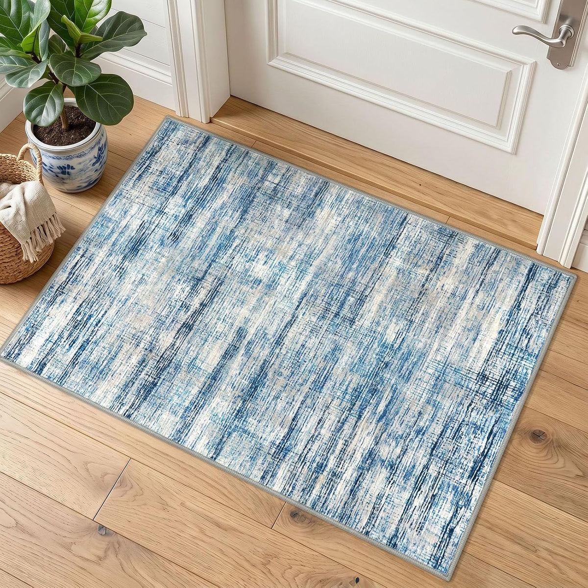 KOZYFLY Abstract Entryway Rug 2x3 Washable Door Mat Indoor Blue Beige