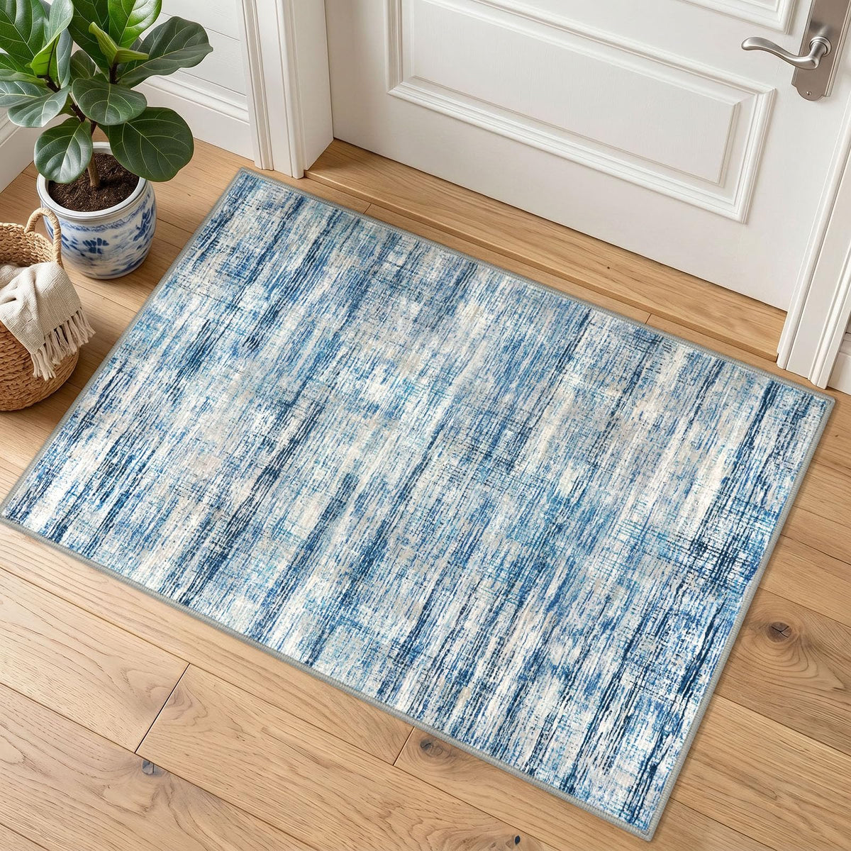 KOZYFLY Abstract Entryway Rug 2x3 Washable Door Mat Indoor Blue Beige
