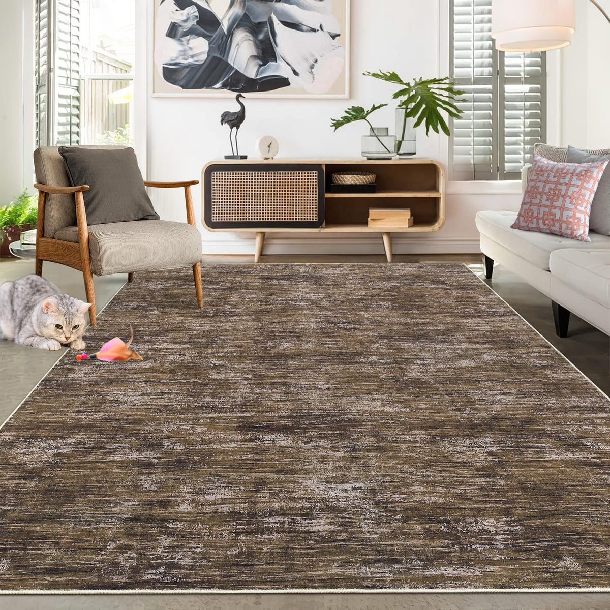 RUGSREAL Small Area Rug 2x3 Entryway Mat with Rubber Backing Stain Resistant Throw Carpet Modern Solid Color Bath Mat Contempowary Washable Rug for Living Room Bedroom Dining Room Kitchen, Beige 2x3