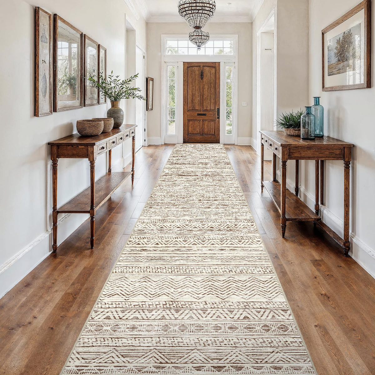 2x5 Runner Rug Washable Moroccan: Non Slip Kitchen Long Floor Mat Beige