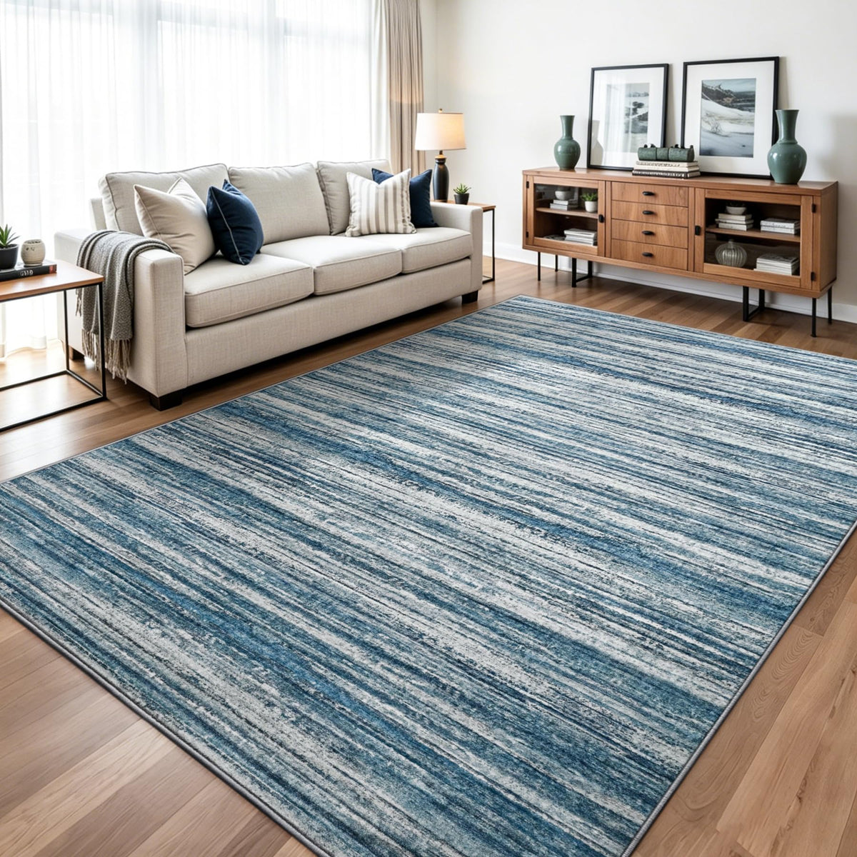 Chicrug 2x6 Blue Washable Runner Rug for Hallway Kitchen Entryway Non Slip