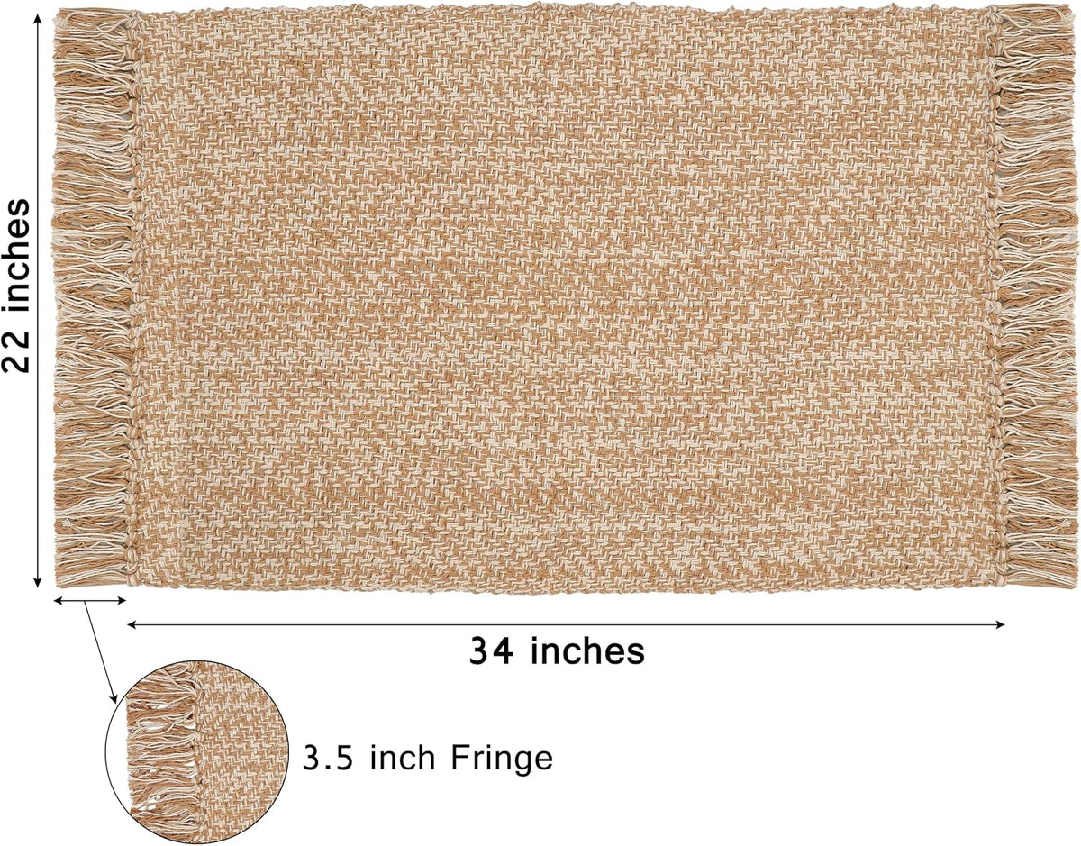 COTTON CRAFT Woven Area Rug - 2 Pack Entryway Mat with Fringe - Tan Natural