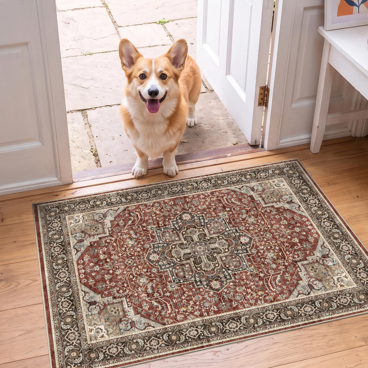 2x3 Washable Entryway Area Rug - Non-Slip Boho Throw Rugs Beige Gray
