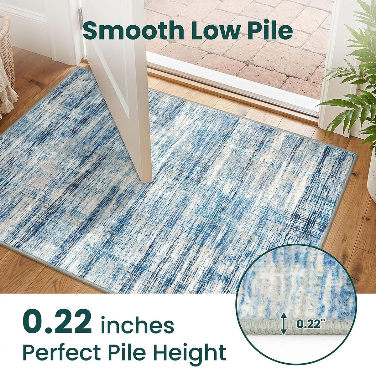 KOZYFLY Abstract Entryway Rug 2x3 Washable Door Mat Indoor Blue Beige