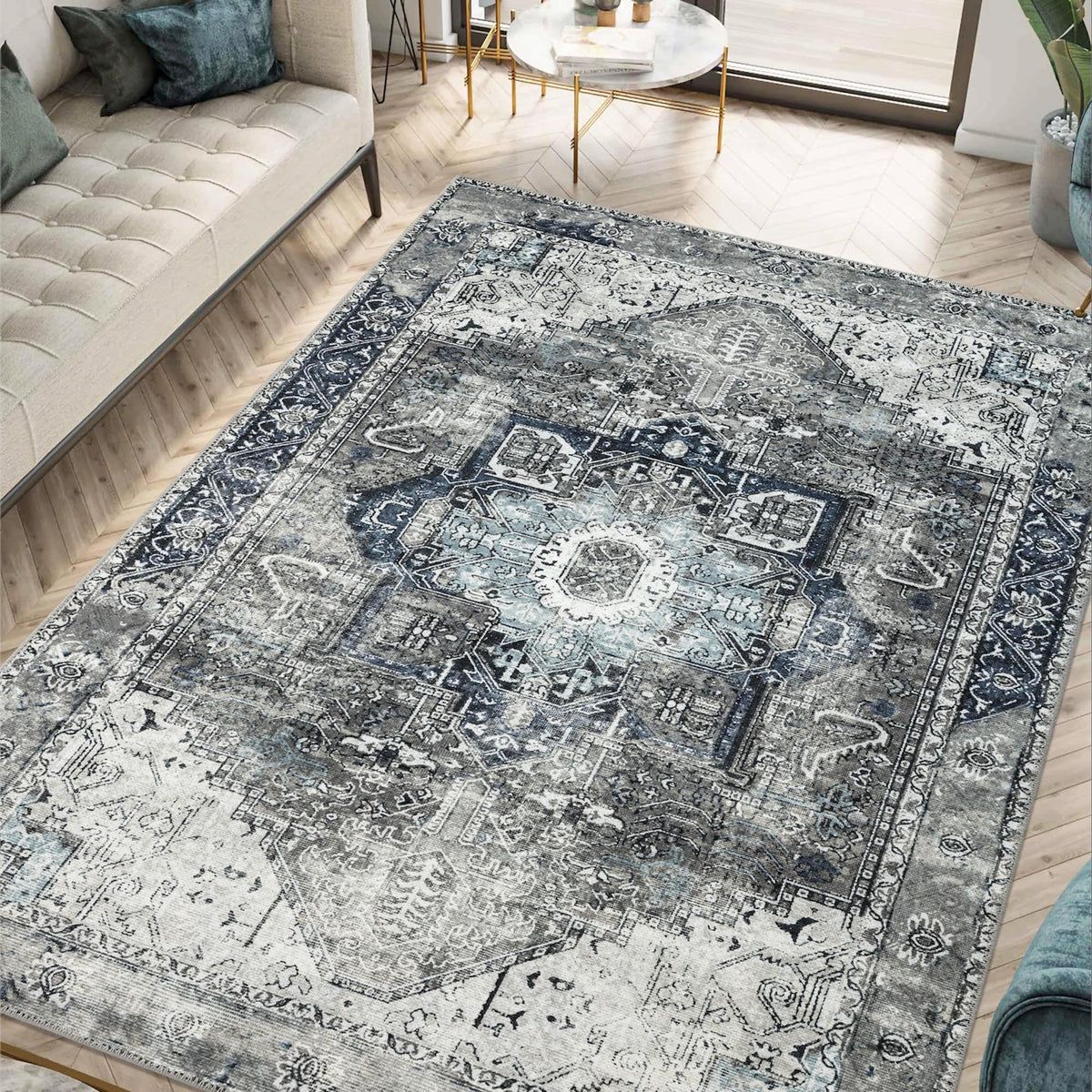 Keen Home Design Vintage Washable Entryway Rug, Non-Slip Low Pile, 2x3