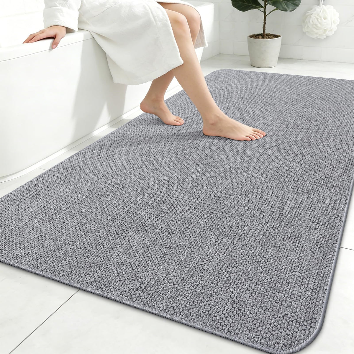 Smiry Ultra Thin Bath Mat 30X20, Non Slip Rubber Washable Bathroom Rugs