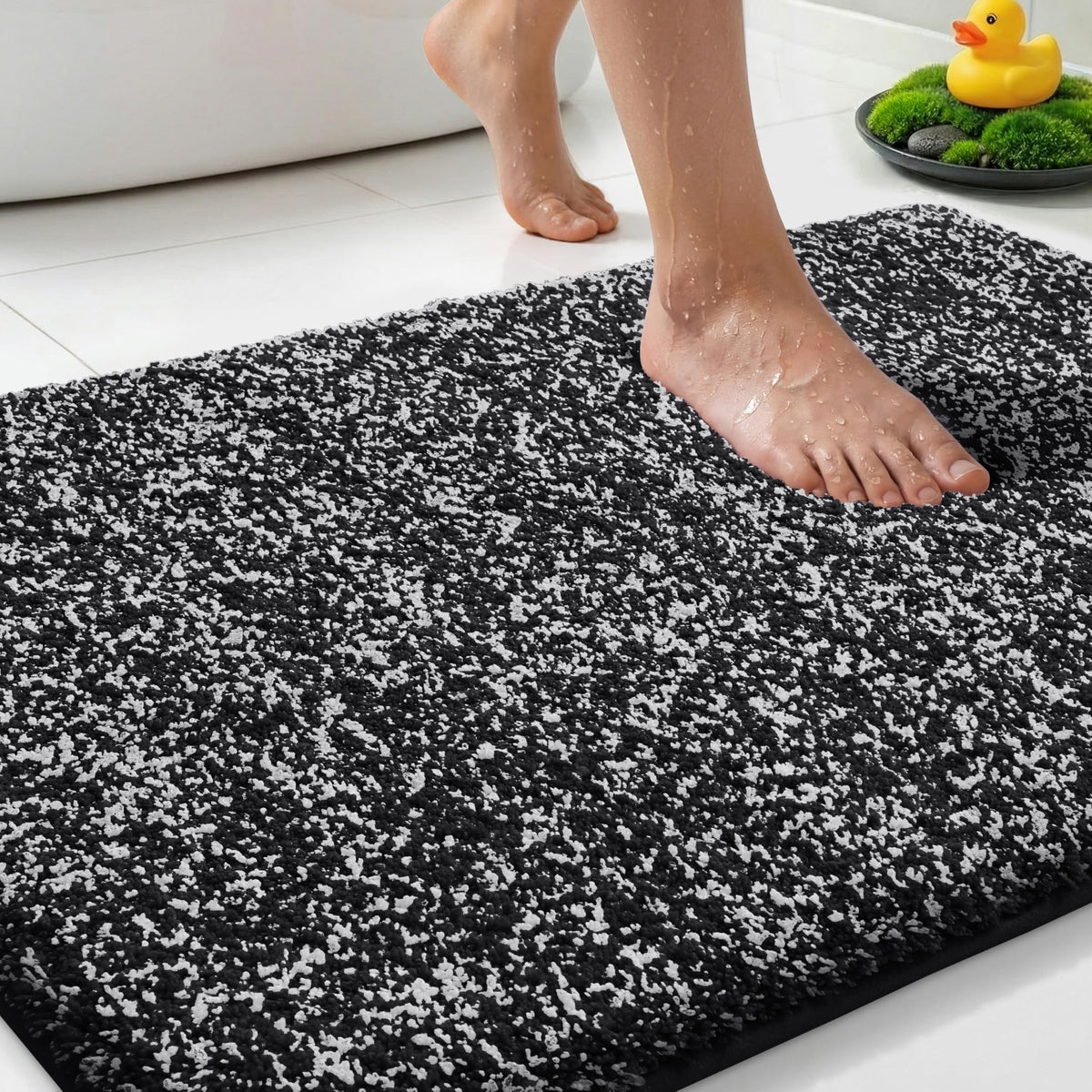 Yimobra Non Slip Machine Washable Bathroom Rug 24x17 Light Beige and White