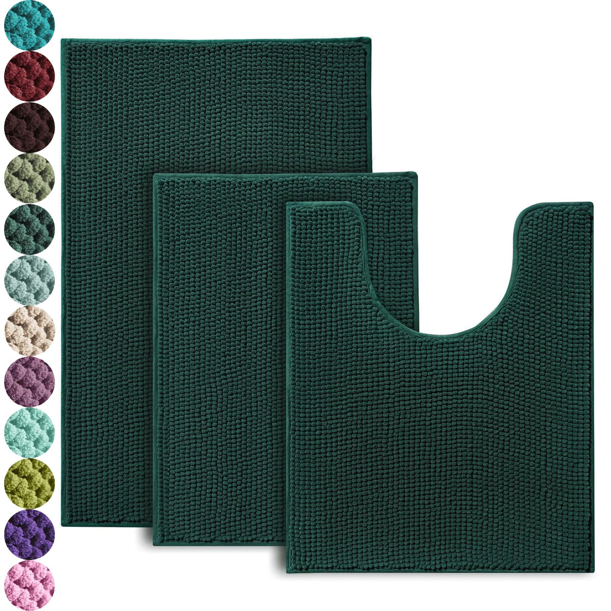 Urvoix Bathroom Rugs Sets 3 Piece, Non-Slip Chenille Bath Rug Set