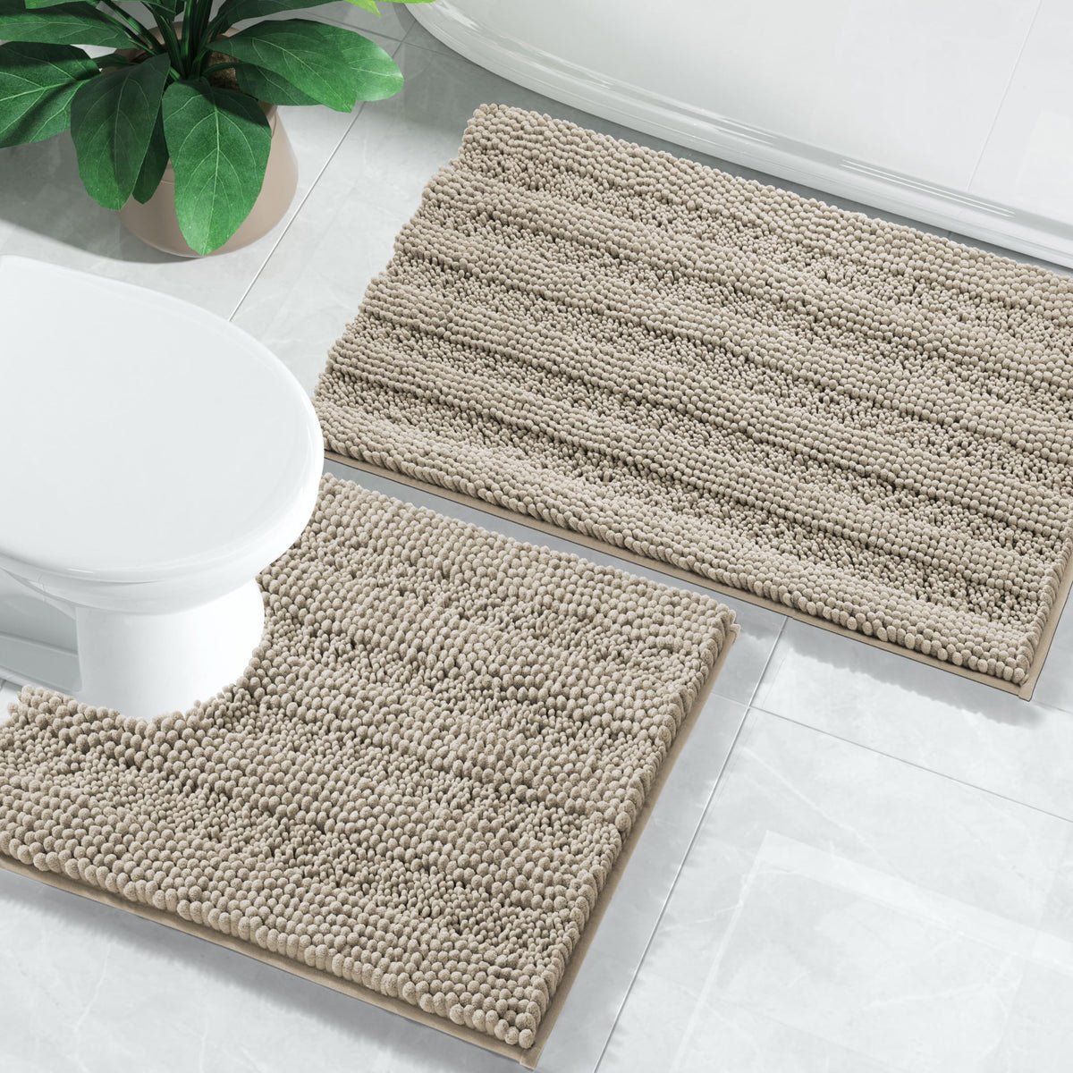 Yimobra Bathroom Rug Set 2 Piece, Absorbent Bath Mat Set, 32x20+24x17, Gray