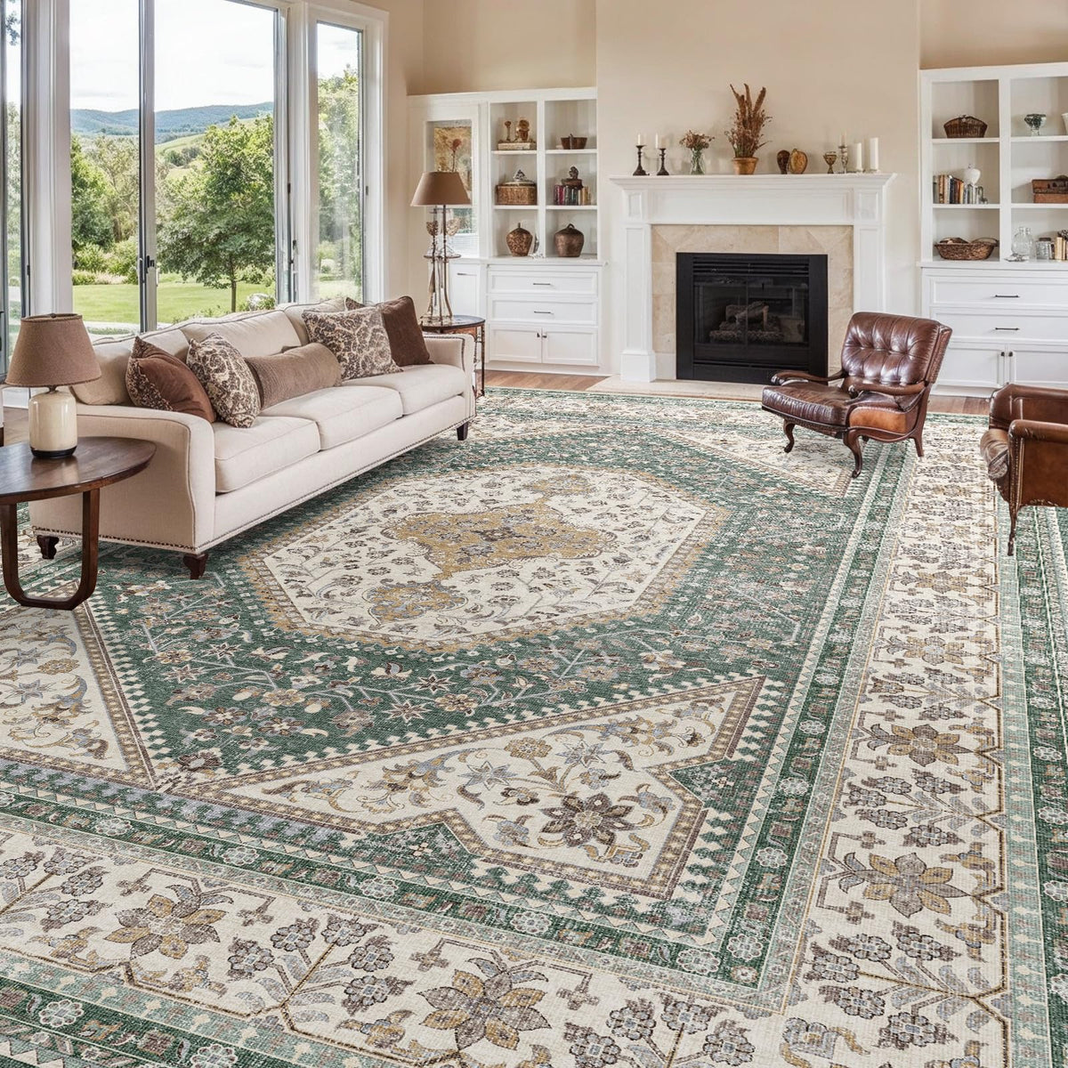 2x3 Washable Entryway Area Rug - Non-Slip Boho Throw Rugs Beige Gray