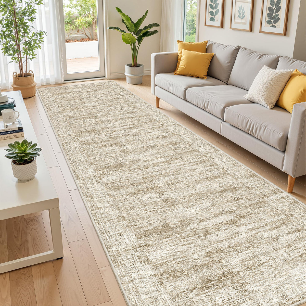2x8 Runner Rug Non Slip,Washable Hallway Runner Rug,Beige