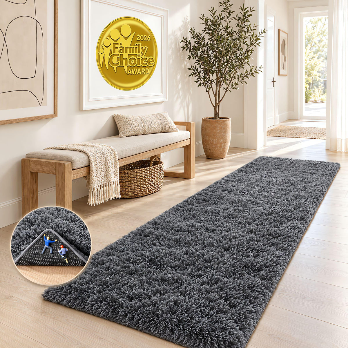 Ophanie Small Rug Upgrade Non Slip Throw Bedside Area Rugs, Fluffy Soft Grey Mini Bedroom Carpet, Affordable Door Entryway Indoor Inside Front Entrance Dog 2x3 Mat, Home Decor Aesthetic, Nursery