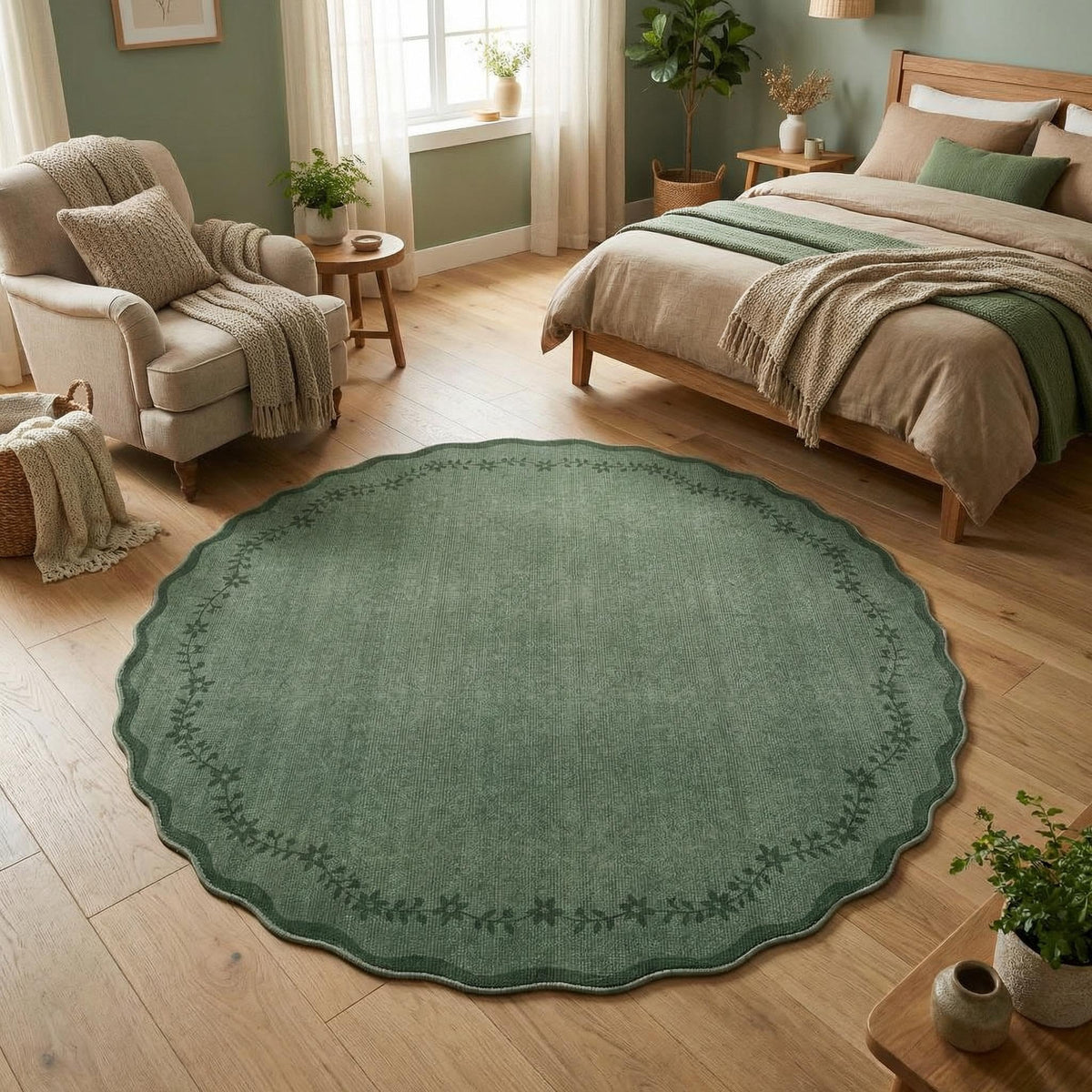GarveeHome 3x5 Scalloped Washable Area Rug Non Slip Bedroom Entryway Rug