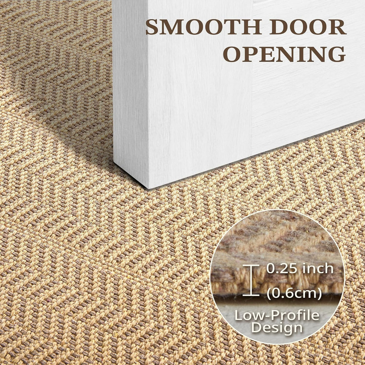 MatEssenz 2x4 ft Faux Linen Accent Rug, Washable Woven Textured Small Area Carpet for Bedside Porch, Slip Resistant Gel Backing Indoor Floor Mat for Bedroom Dorm, Khaki