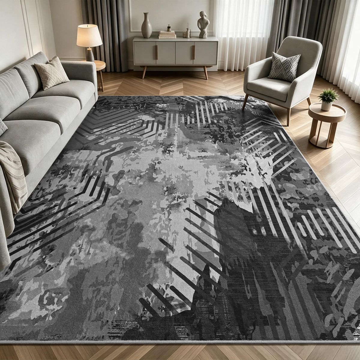 Toneed Washable 2x6 Non-Slip Runner Rug for Hallway Kitchen, Grey