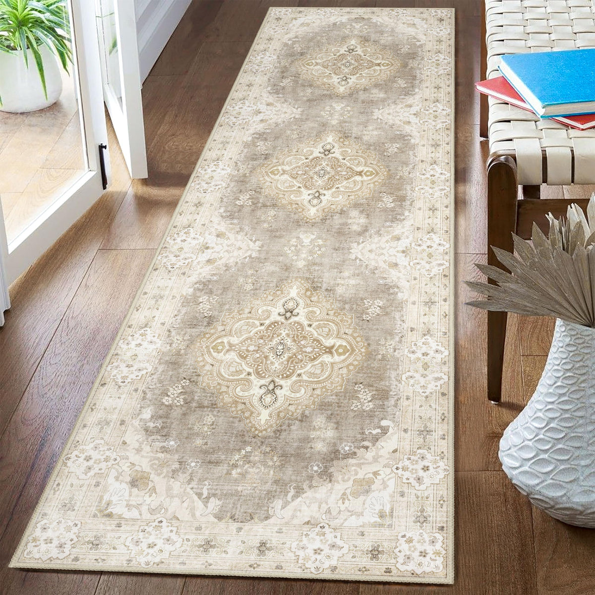 MUJOO Pink Rug 3x5 Washable,Boho Area Rugs Small Non Slip Low-Pile Floral