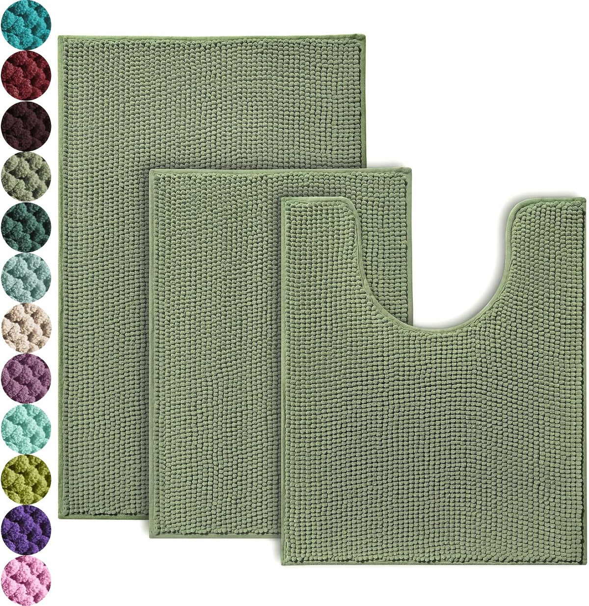 Urvoix Bathroom Rugs Sets 3 Piece, Non-Slip Chenille Bath Rug Set