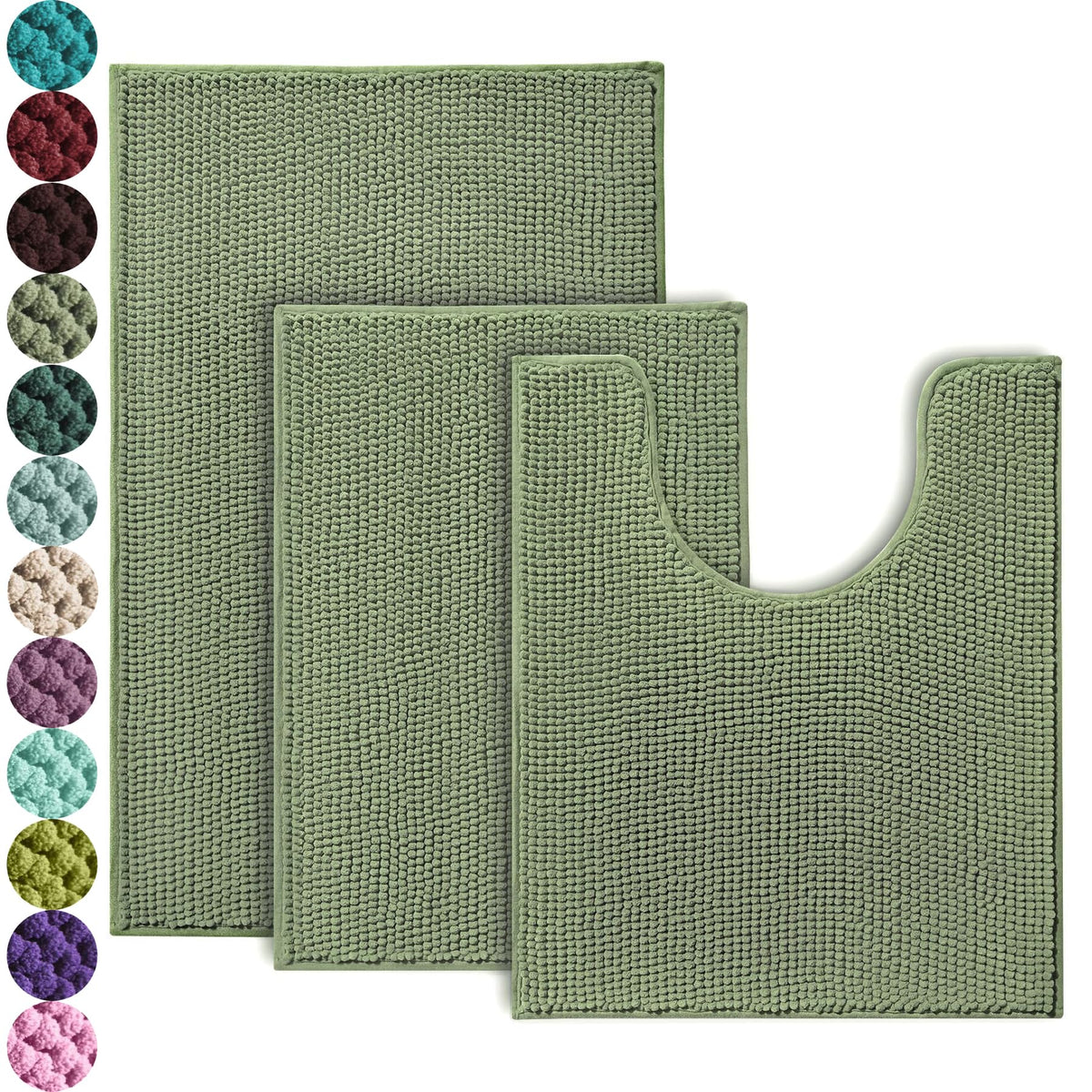 Urvoix Bathroom Rugs Sets 3 Piece, Non-Slip Chenille Bath Rug Set