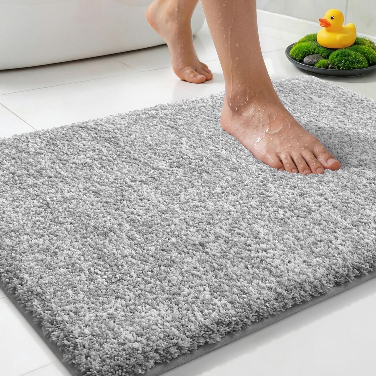 Yimobra Non Slip Machine Washable Bathroom Rug 24x17 Light Beige and White