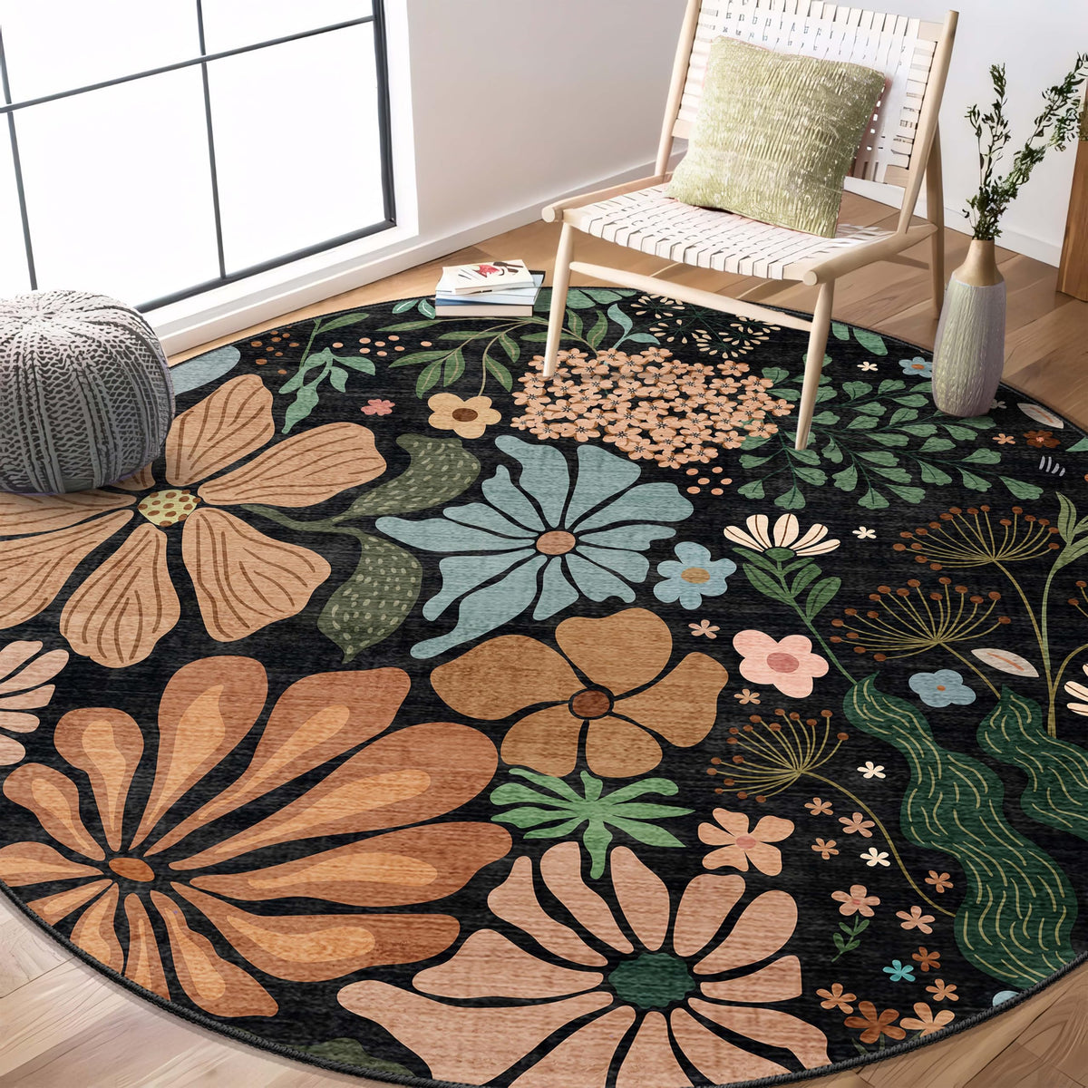 MUJOO Pink Washable 2x6 Runner Rugs Floral Area Rugs Non Slip Low-Pile