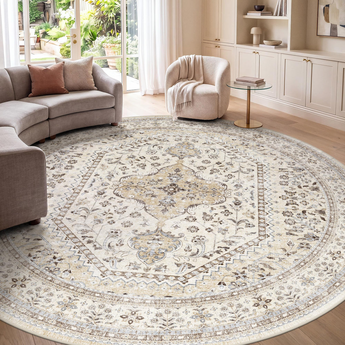 2x3 Washable Entryway Area Rug - Non-Slip Boho Throw Rugs Beige Gray