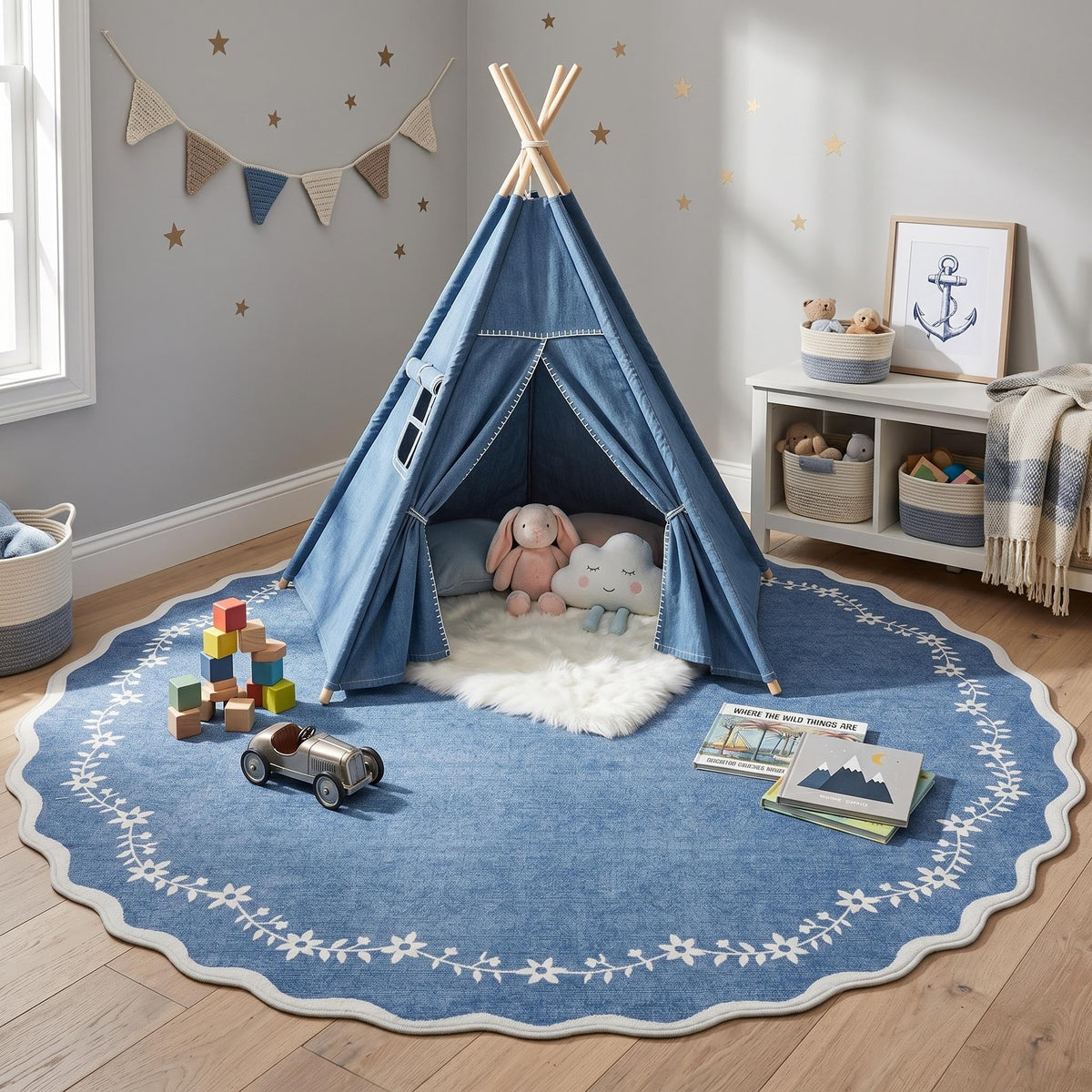 GarveeHome 3x5 Scalloped Washable Area Rug Non Slip Bedroom Entryway Rug